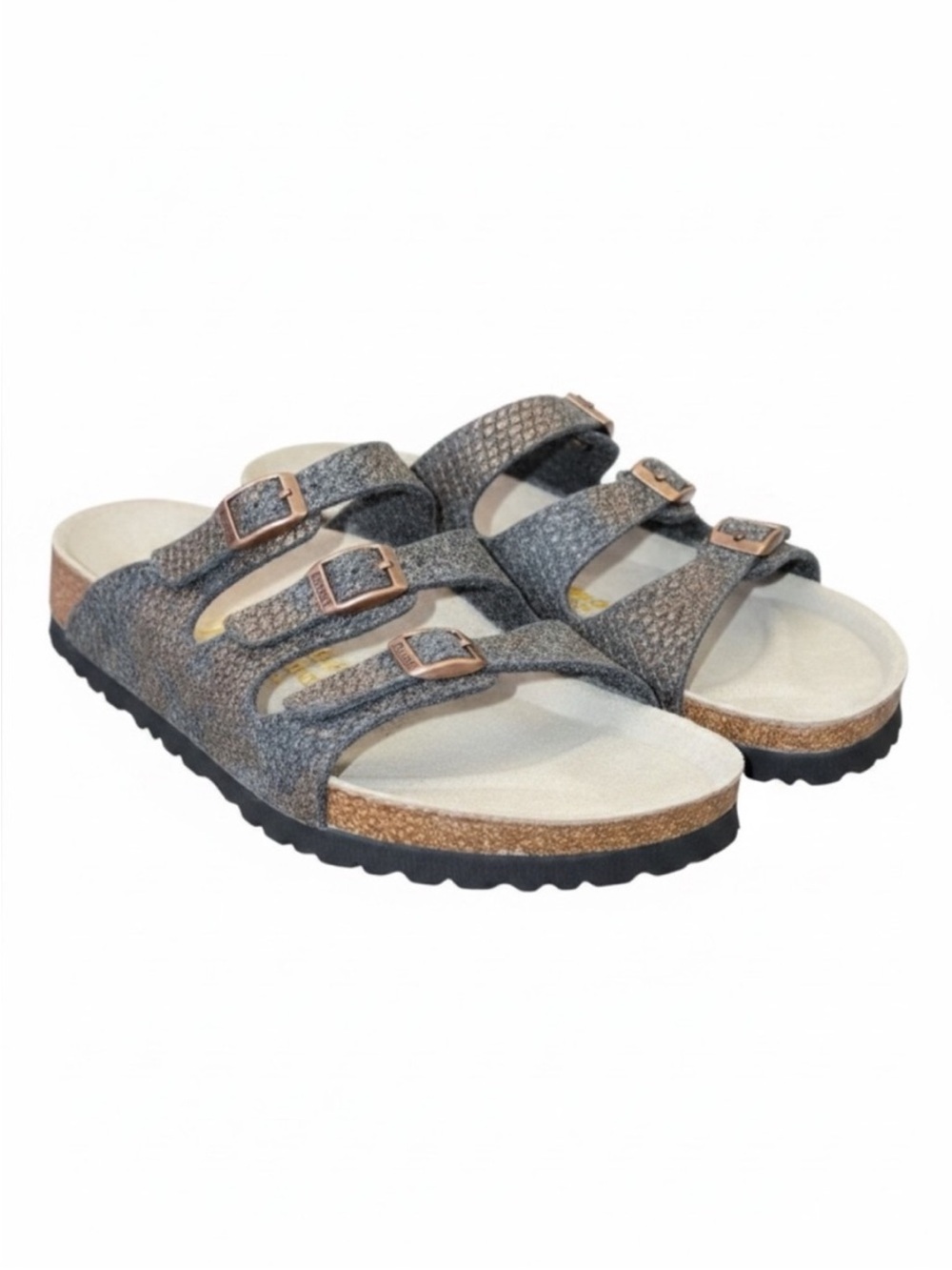 Papillio Triple-Buckle Gray Felt Sandals